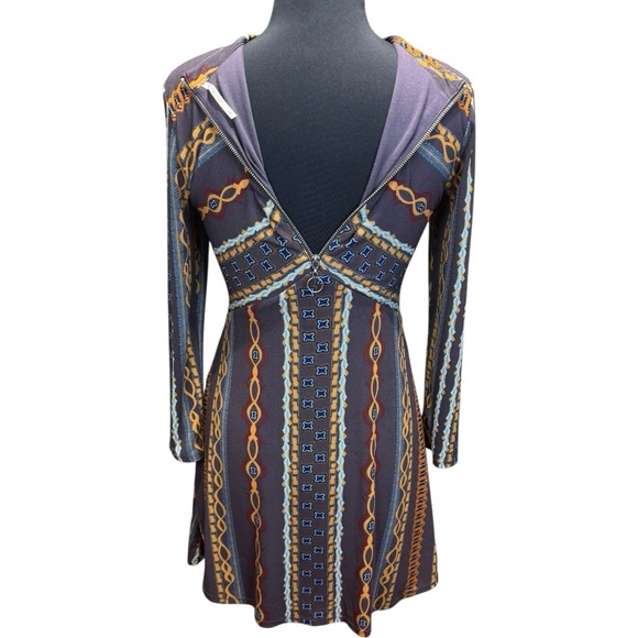 Free People Stella Aztec Boho Retro Pattern Long Sleeve Mini Dress Small NWOT - Picture 5 of 8